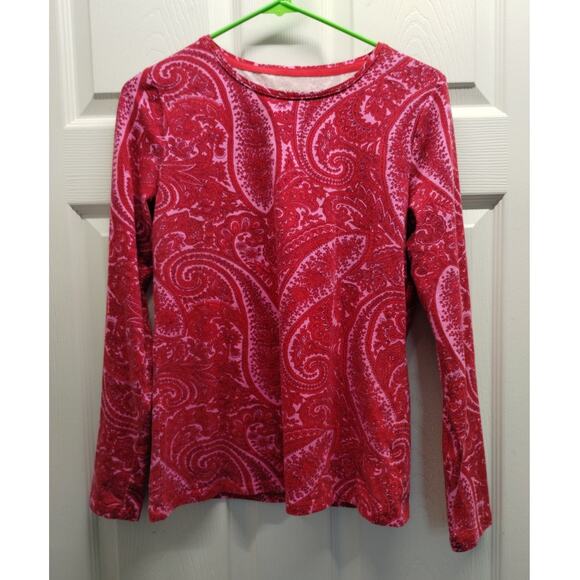 Talbots Women's Size Small Red & Pink Paisley Long Sleeve Tee T-Shirt - Picture 1 of 4